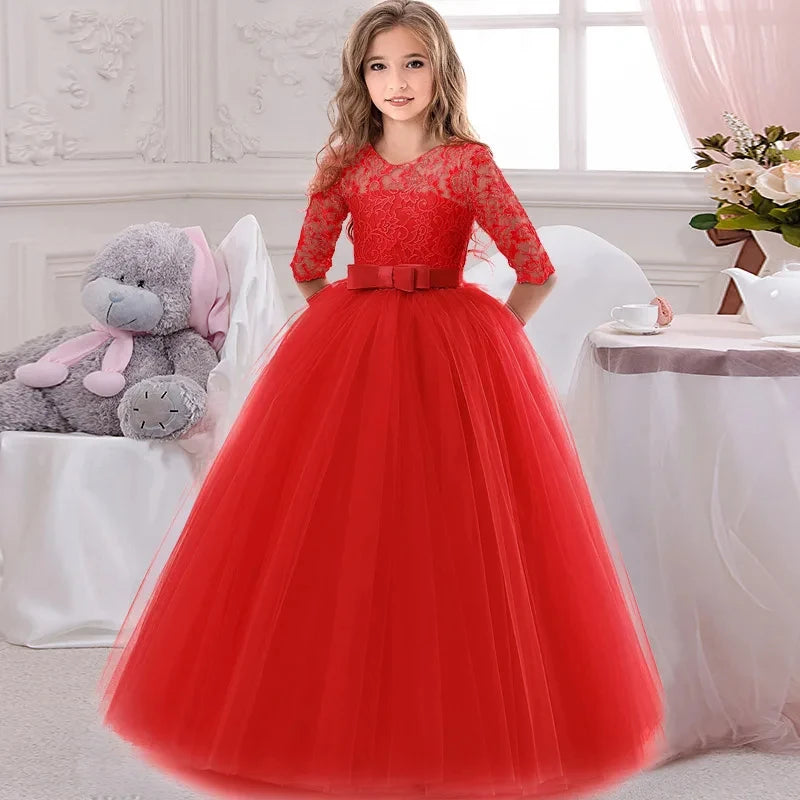 Little Girls Lace Design Long Party Dresses