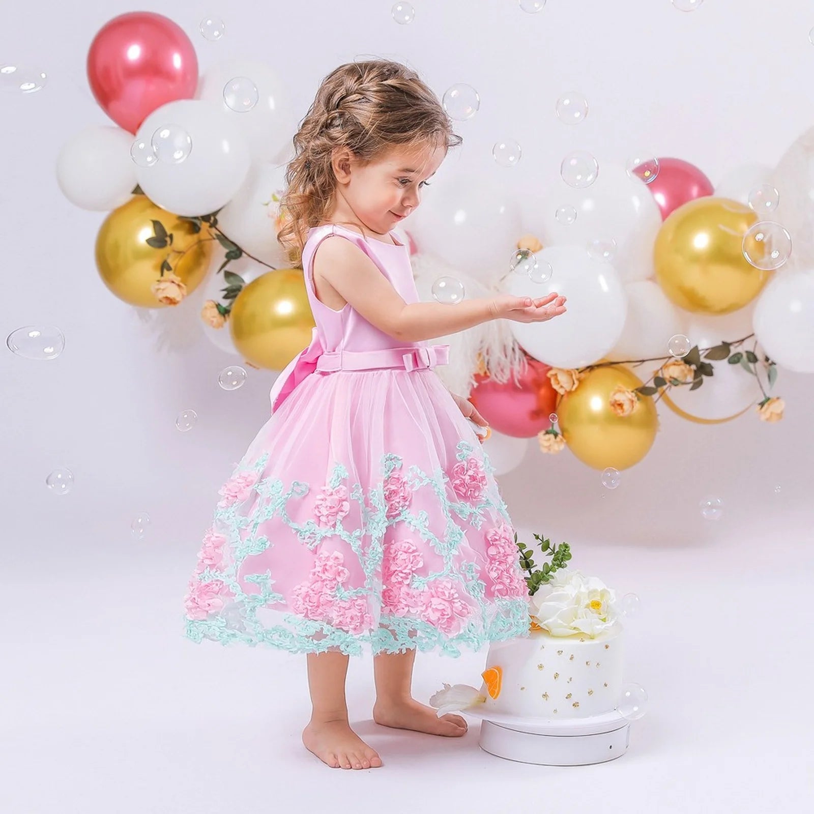 Sleeveless Flower Print Party Dresses For Girls