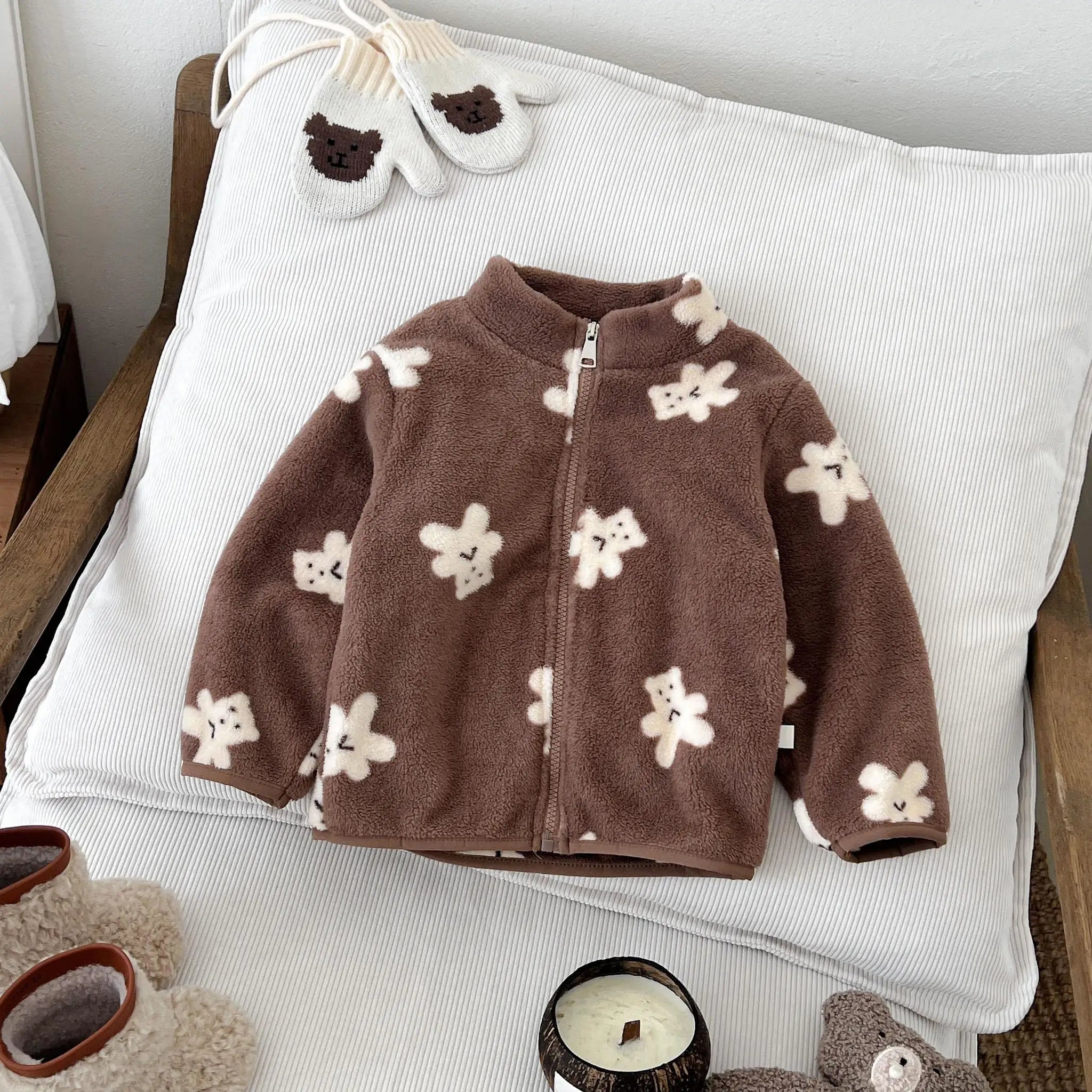 Kids Cartoon Print Long Sleeves Warm Jacket