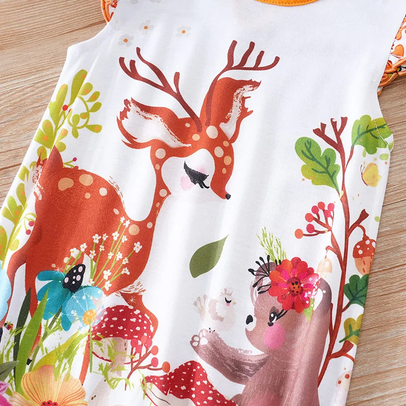 Cartoon Elf Deer Print Soft Cotton Baby Summer Romper