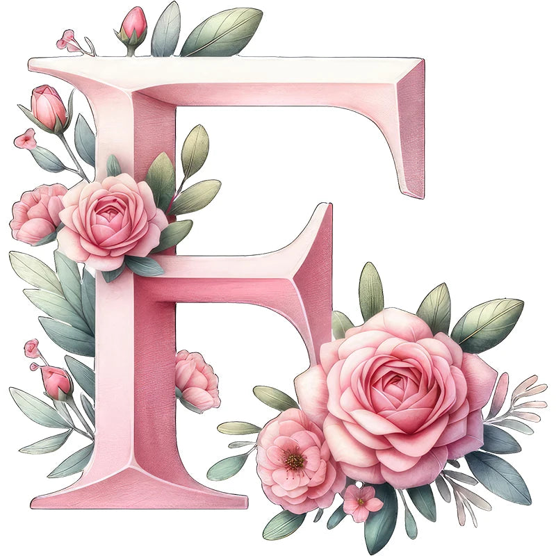 Self-Adhesive Pink Flower Letter Art Wall Decals