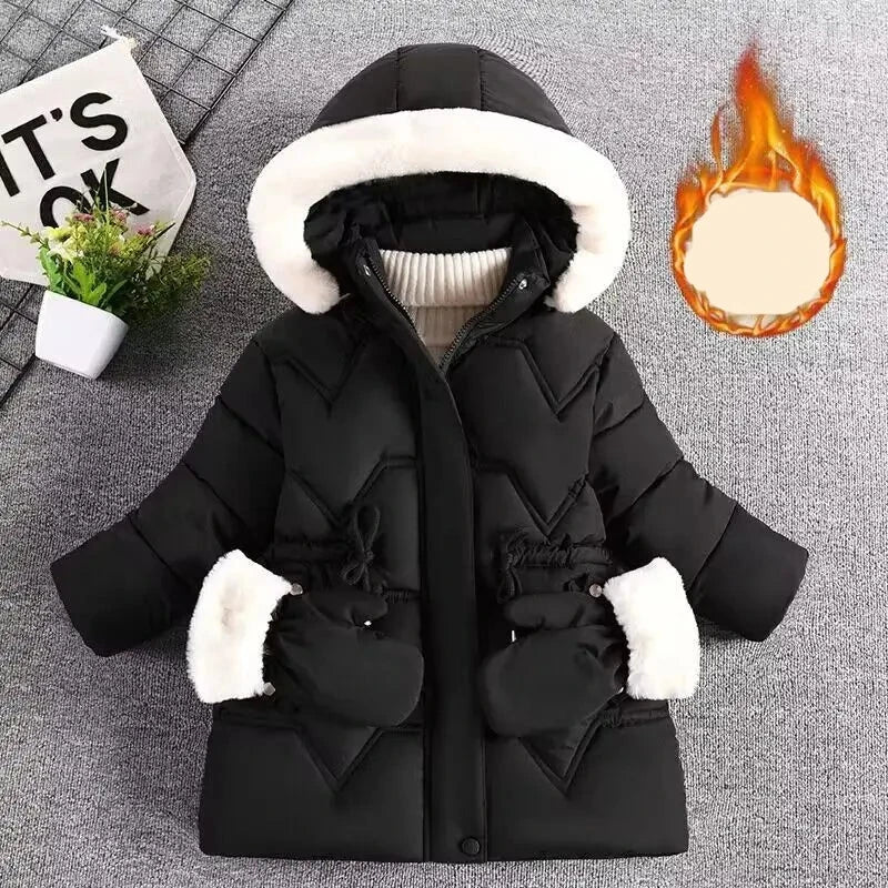 Kids Girls Fur Collar Hat Plush Lining Hooded Coats childrensterritory