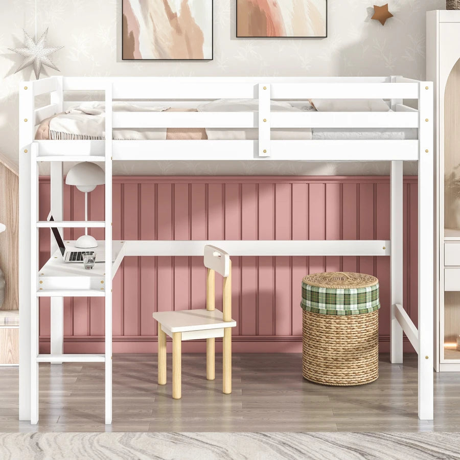 Simple Design Twin Loft Bed with Built-in Desk and Stairs childrensterritory