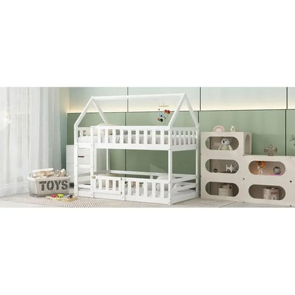 Fenced-in and Door-Equipped Twin-Over-Twin bunk bed