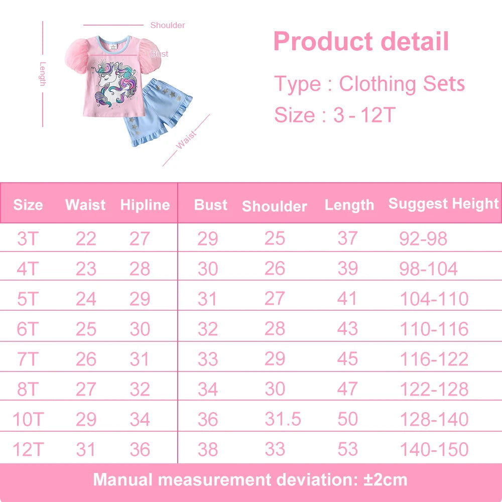 Unicorn Cartoon Print Girls' 2-Piece Cotton Clothing Sets