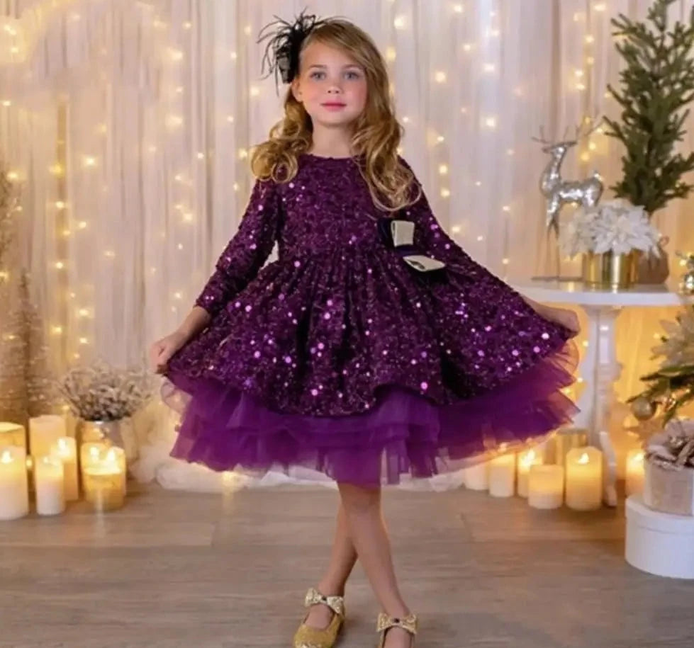Elegant Fluffy Glitter Bowtie Birthday Wedding Dresses for Girls childrensterritory