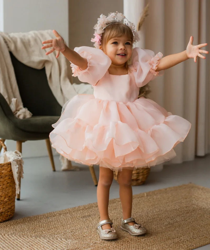 Tutu Flower Girl Dress with Big Bow for Birthday Party