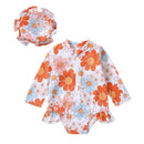 Infant Girl Flower Print Zipper Bikini/Swimwear with Cap childrensterritory