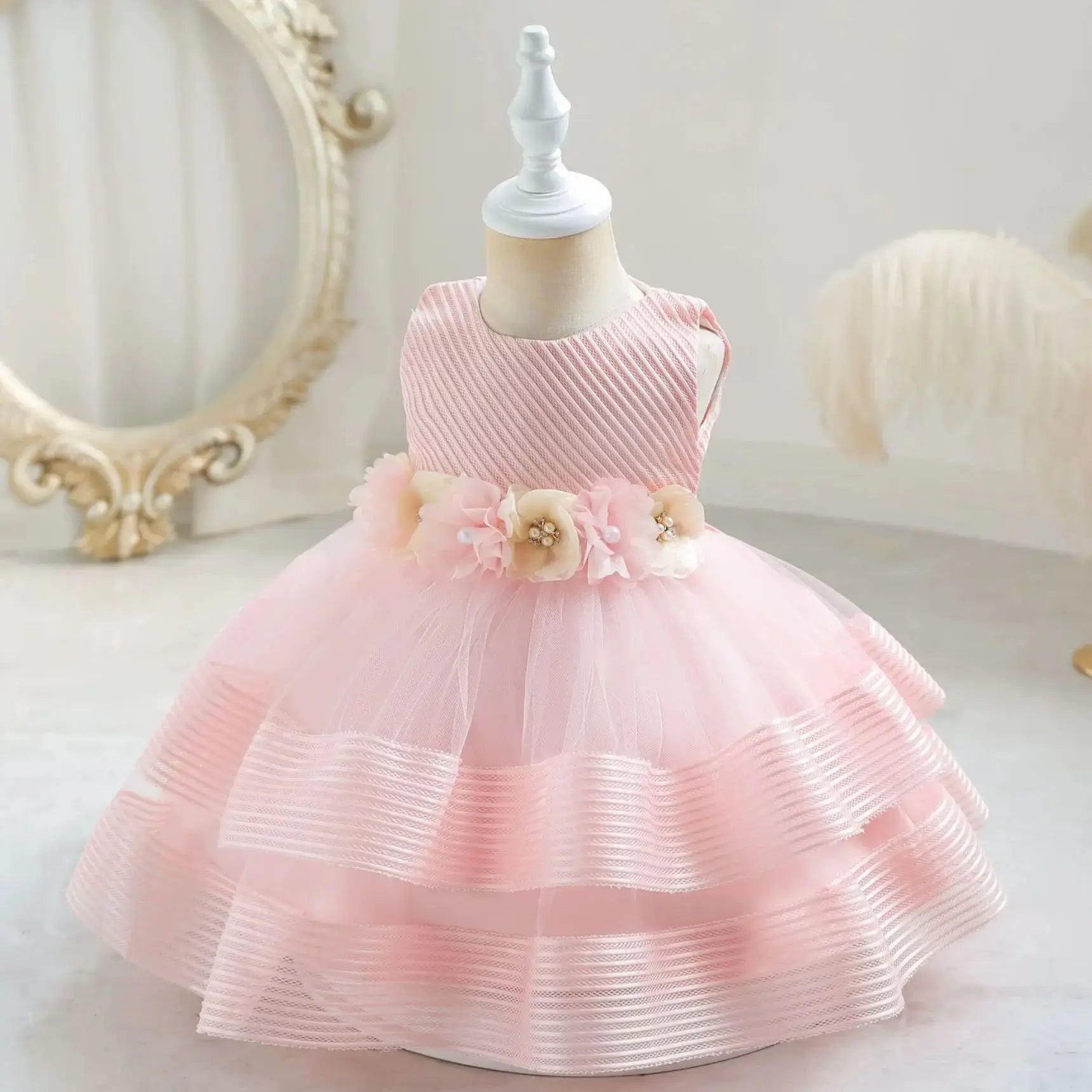 Baby Girls' Half-Sleeves Flower Design Party Dresses