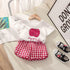 2Pcs Baby Girls Short Sleeved Tees and Plaid Shorts Outfit Set childrensterritory