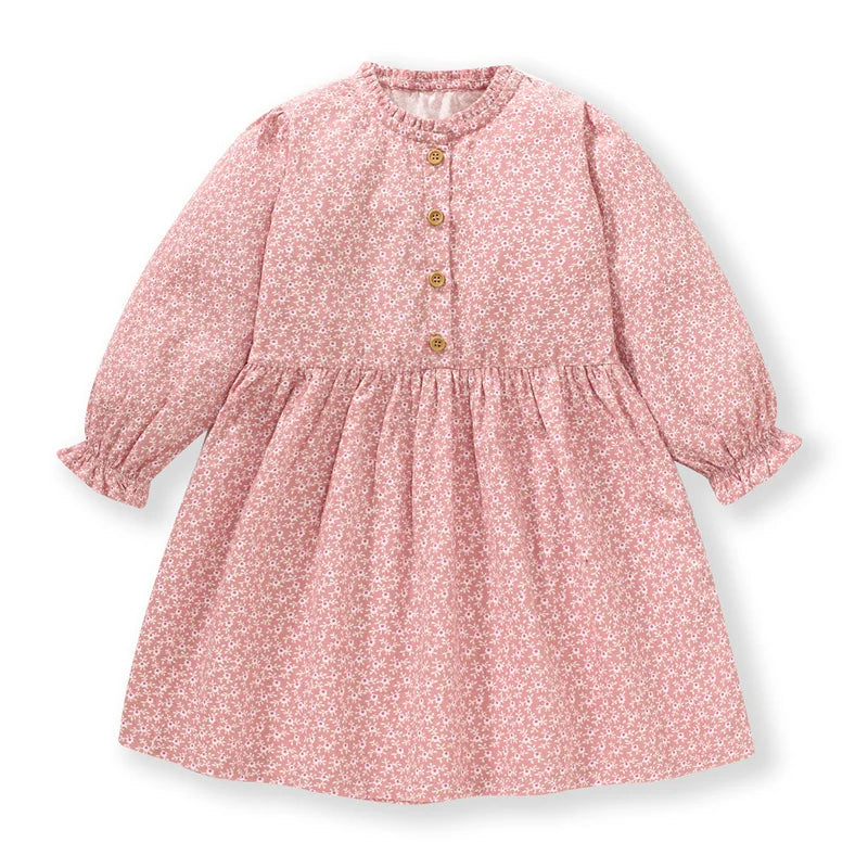 Kids Girls Soft Cotton Long Sleeve Printed Floral Birthday Dresses childrensterritory
