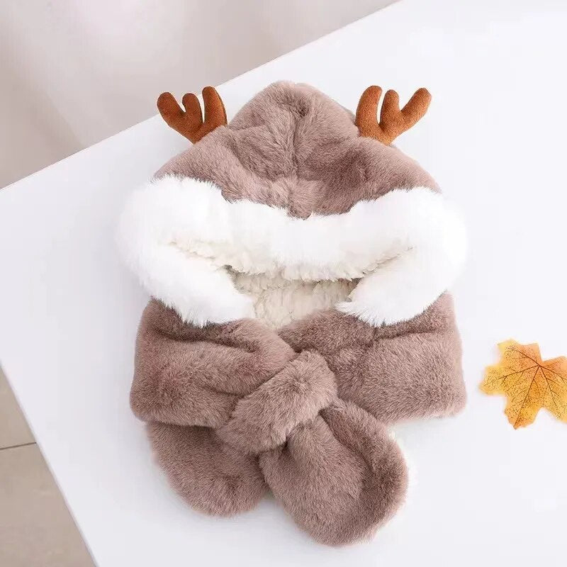 All In One Plush Windproof Deer Warm Hats for Kids childrensterritory