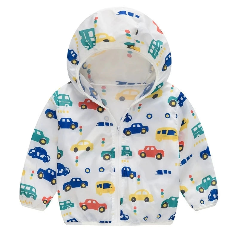 Long Sleeve Flower Print Waterproof Kids Hoodie Windcoat