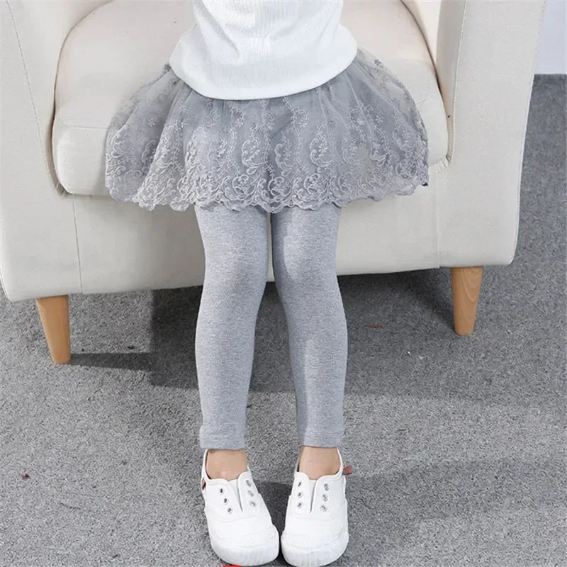 Kids Girls Lace Design Slim Skirt Trousers