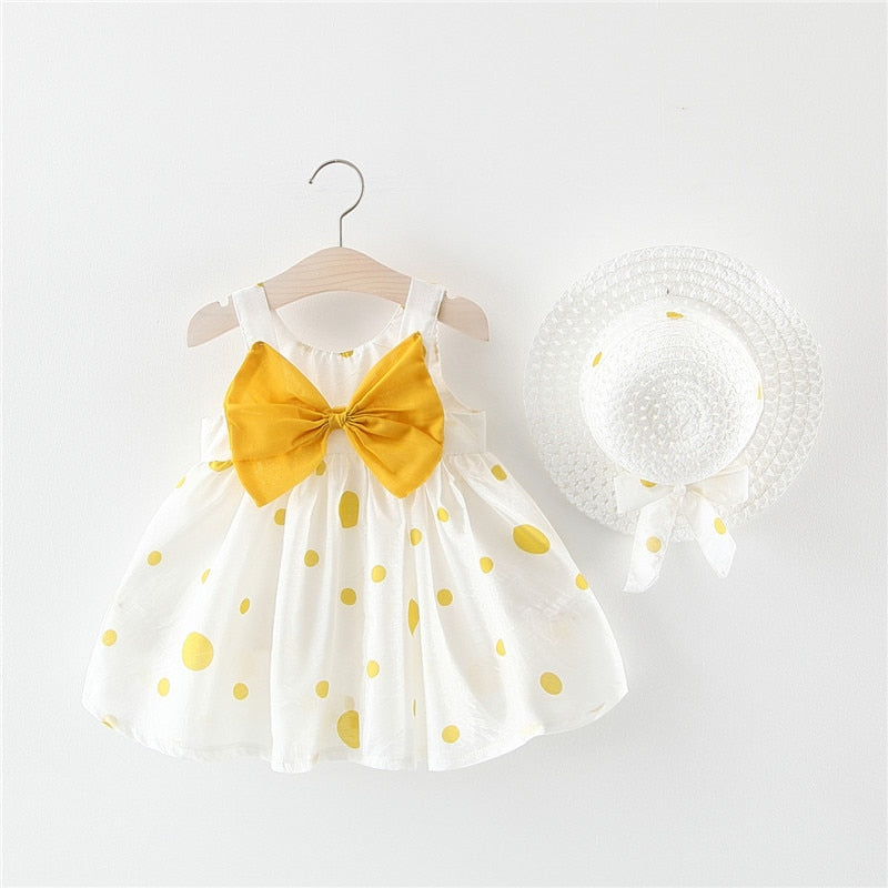 Baby Girl Floral Big Bow Designed Summer Dresses + Sunhat childrensterritory