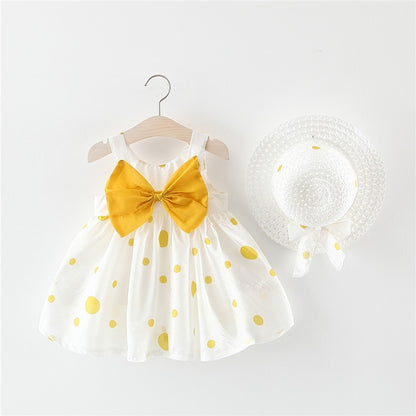 Baby Girl Floral Big Bow Designed Summer Dresses + Sunhat childrensterritory