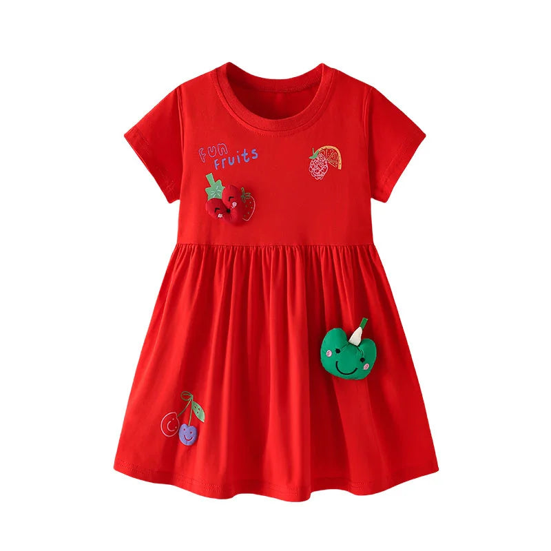 Cartoon Embroidery Kids Girls Soft Cotton Korean Style Dress