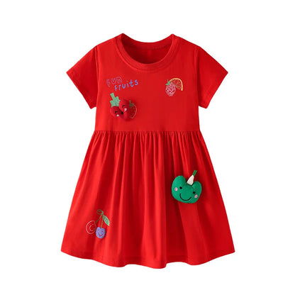 Cartoon Embroidery Kids Girls Soft Cotton Korean Style Dress