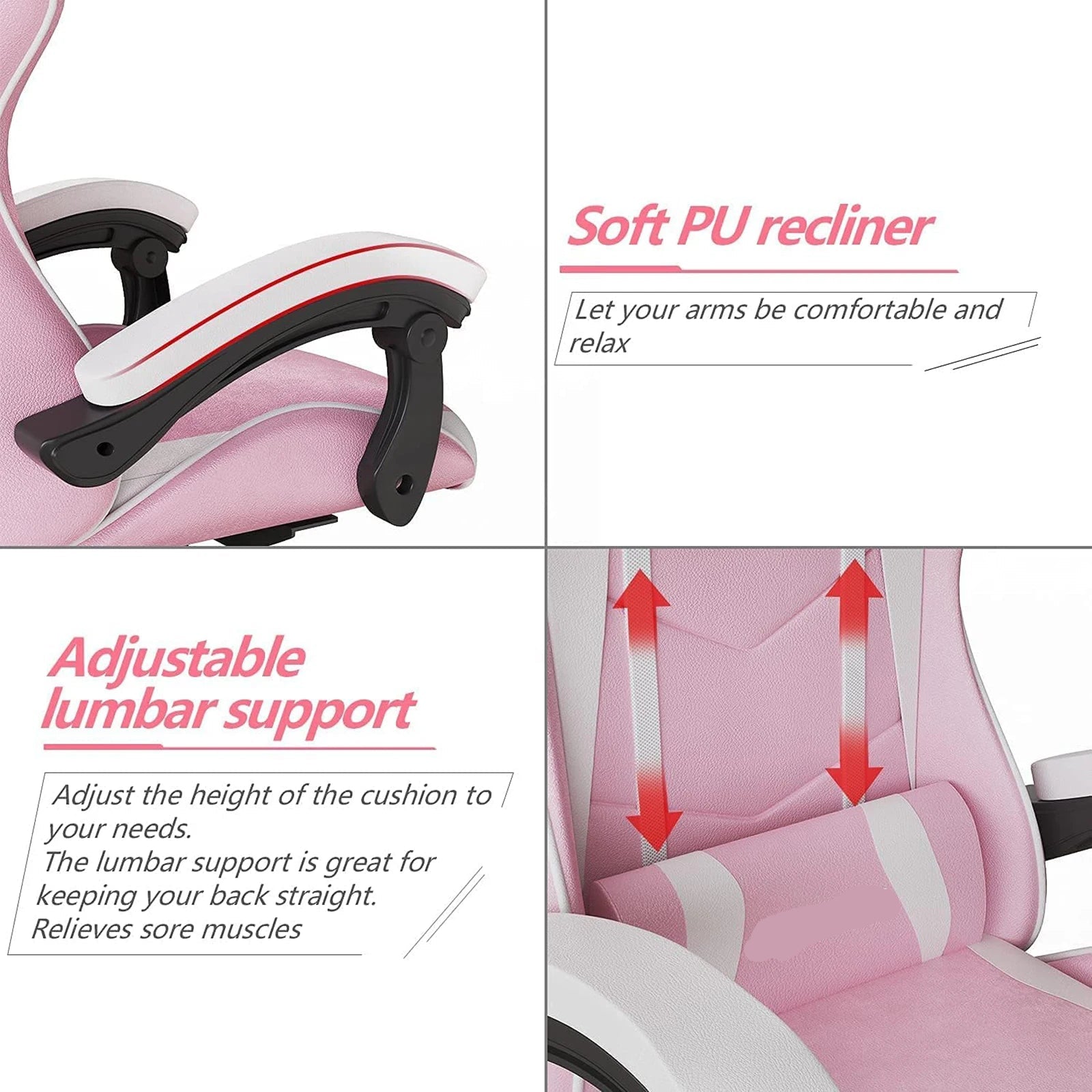 Adjustable Gamer Chairs with Lumbar Cushion + Headrest childrensterritory