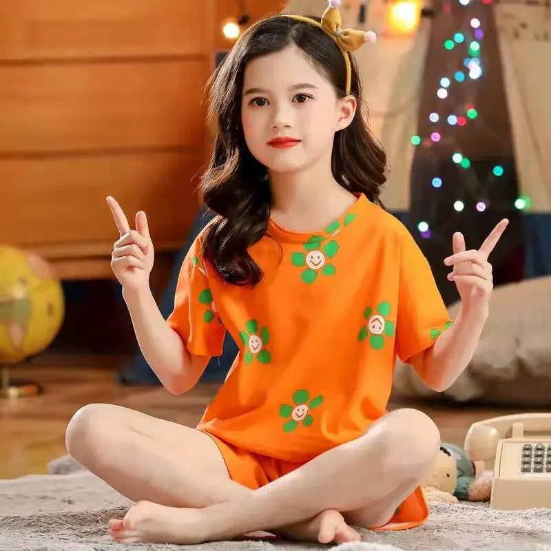 Kids Cartoon Print Short Sleeves Summer Pajamas Sets childrensterritory