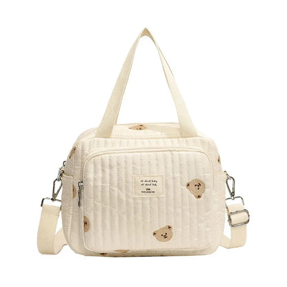 Flower and Bear Embroidery Design Baby Diaper Handbag