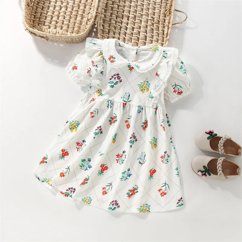 Kids Girls Cartoon Flowers Embroidery Cotton Dresses