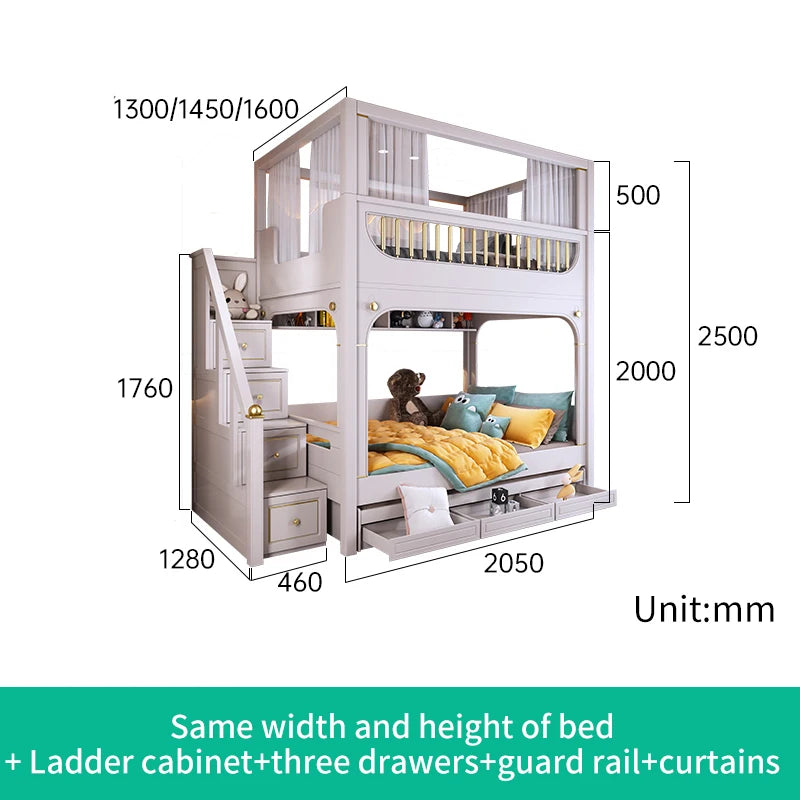 Multifunctional Kids Bunk Bed with Safety Fence and Storage childrensterritory
