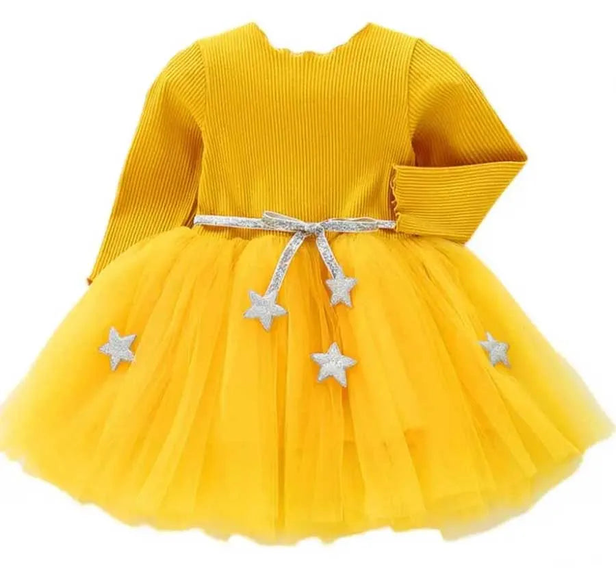 Toddler Girls Fluffy Sweater Dresses With Star Design