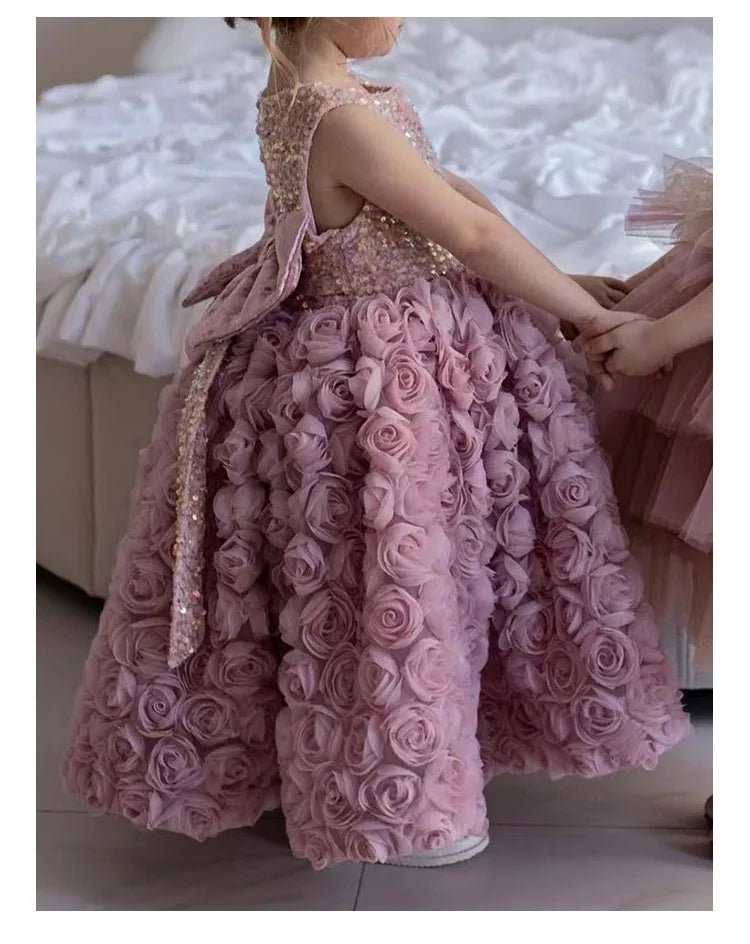 All Over Flower Decorated Birthday/Wedding Party Girls Dress