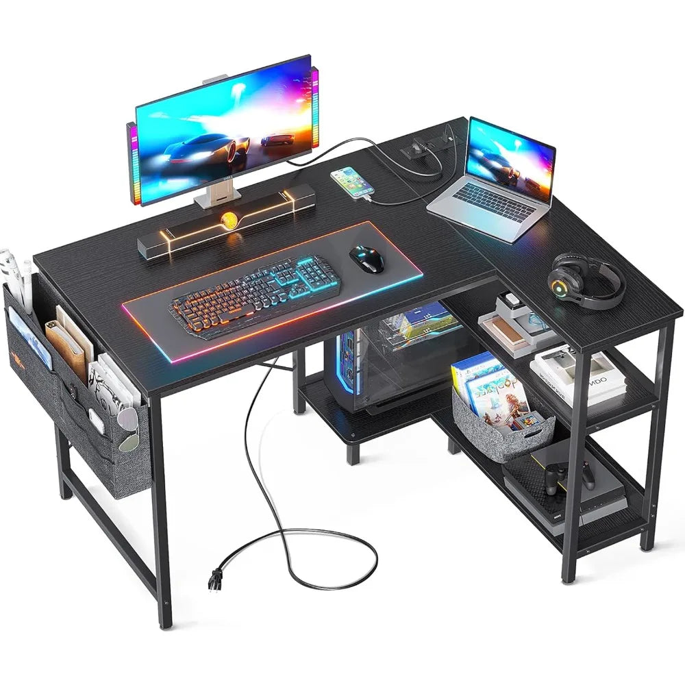 4L-shaped Gaming Computer Desk with Power Outlets childrensterritory
