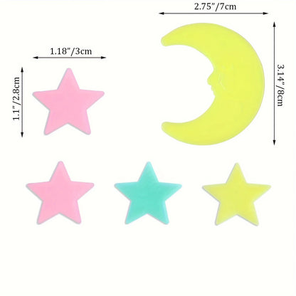 100Pcs 3D Colorful Luminous Stars Stickers for Bedroom childrensterritory