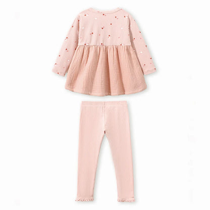 Little Girls Cherry Print Tops with Pant Outfit Set for Autumn childrensterritory