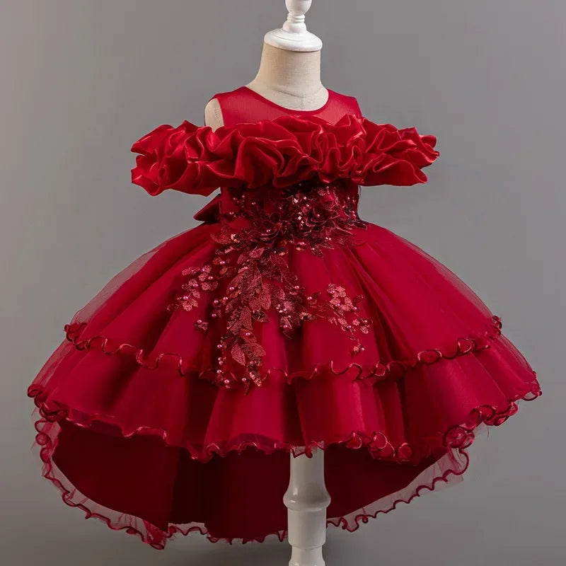 Beaded Sequined First Birthday Party Dresses for Baby Girls