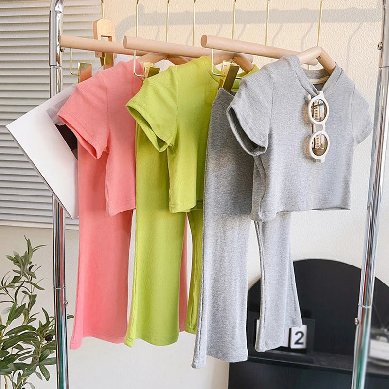 Kids Girls Short Sleeve Tops+Pants Casual Clothes Sets for Summer childrensterritory