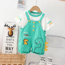 Baby Boys Strips T-Shirt Cartoon Print Denim Bib Pants 2Pcs/Set childrensterritory