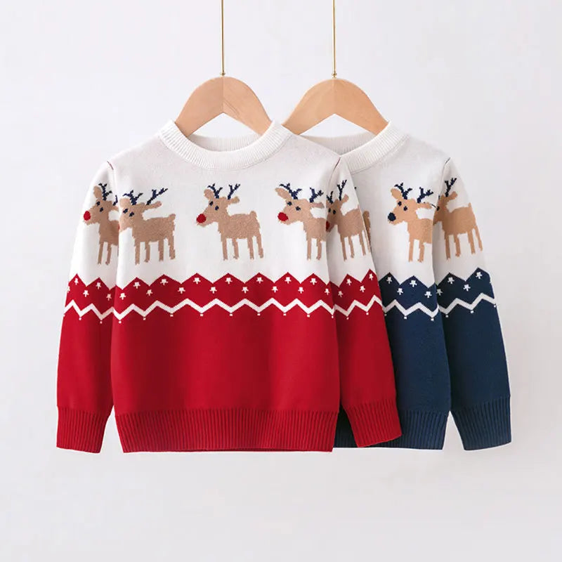 Kids’ Long-Sleeve Christmas-Design Warm Pullover Sweater