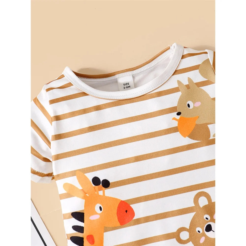 Cartoon Animal Print Romper with Cap for Baby Boy