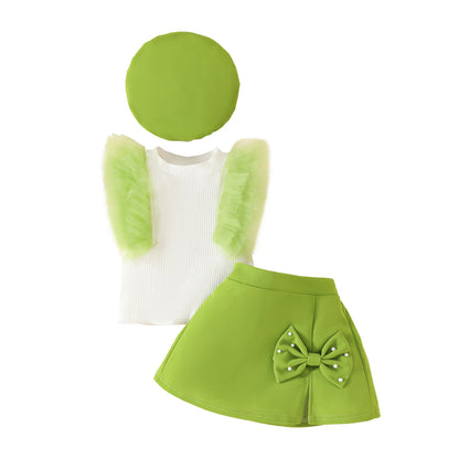 Baby Girls 3Pcs Cute Top+Bow Skirt+Beret Summer Outfit childrensterritory