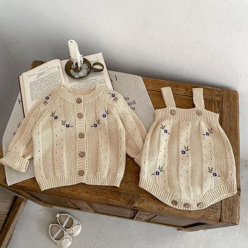 Baby Girl Hollow Out Knitwear Outfit Set
