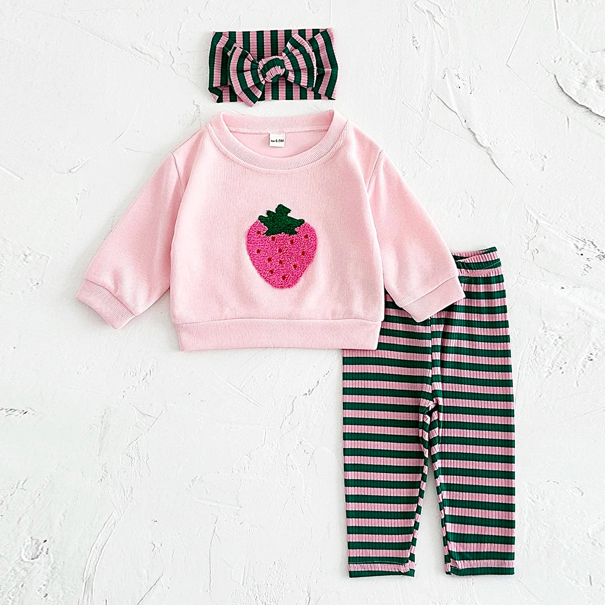 Baby Girls Strawberry Top with Striped Legging and Headscarf Set childrensterritory