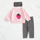 Baby Girls Strawberry Top with Striped Legging and Headscarf Set childrensterritory
