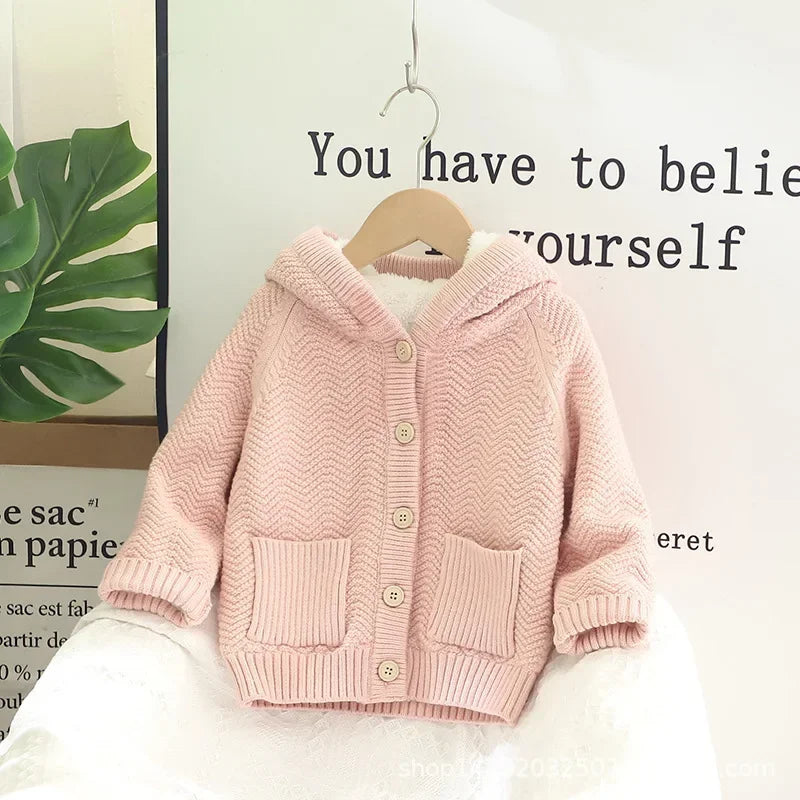 Thick Hooded Fleece Inside Solid Cardigans for Boys and Girls childrensterritory