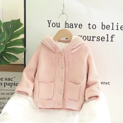 Thick Hooded Fleece Inside Solid Cardigans for Boys and Girls childrensterritory