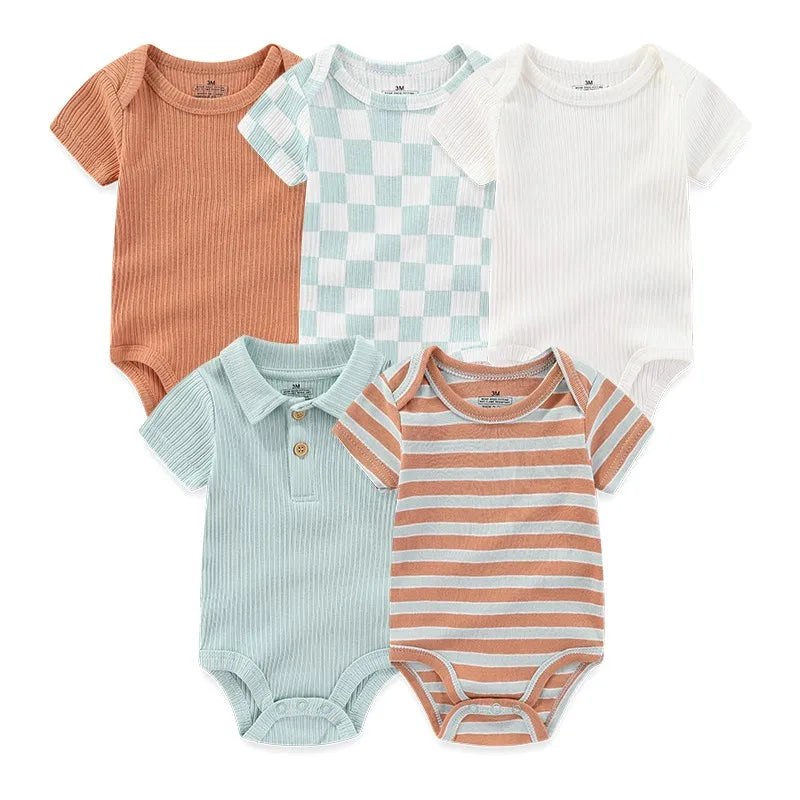 Cartoon Print Sleeveless 5Pieces Newborn Cotton Bodysuits childrensterritory