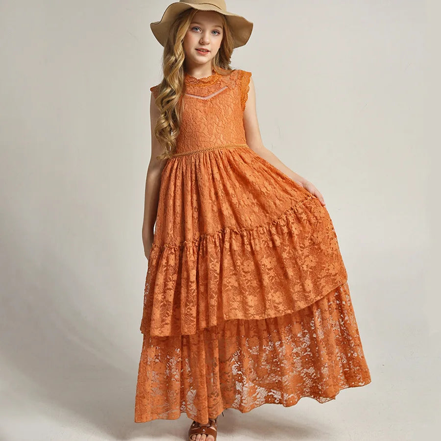 Lace Design Girls Princess Dresses For Party childrensterritory