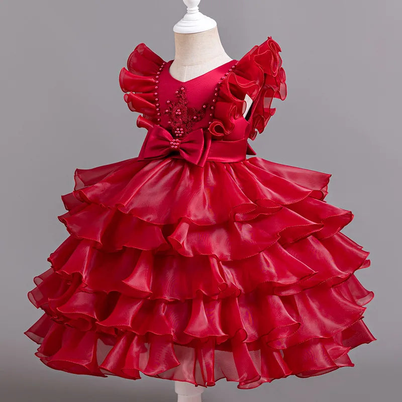 Kids Girls' Tiered Tulle Short Formal Dress with Aircraft Sleeves