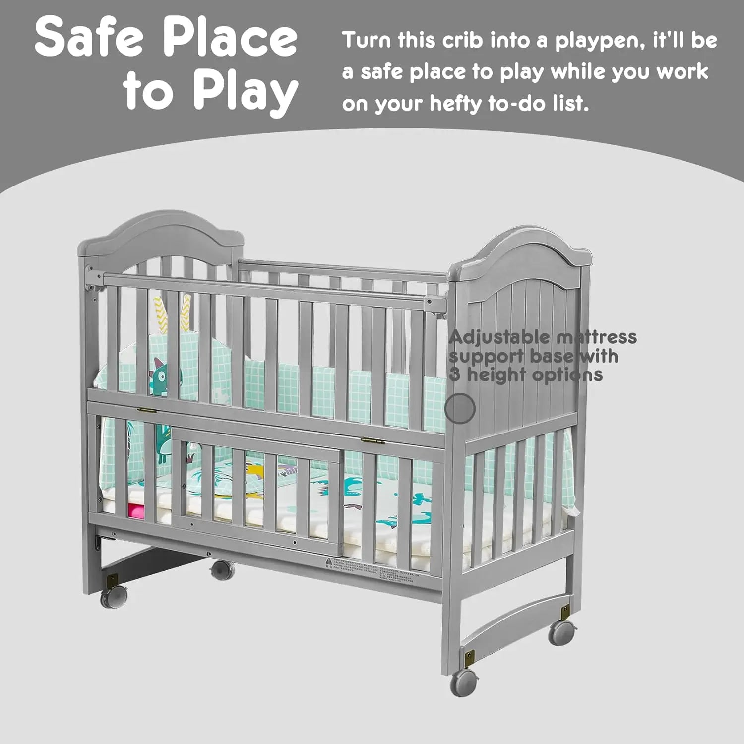 6 in 1 Convertible Crib for Infants with Wheels and Storage childrensterritory