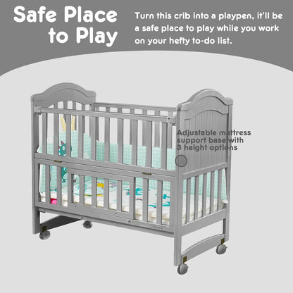 6 in 1 Convertible Crib for Infants with Wheels and Storage childrensterritory