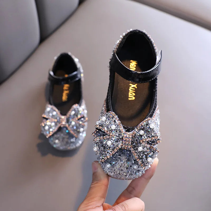Little Girl Sequin Rhinestone Bow Flat Princess Sandals