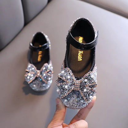 Little Girl Sequin Rhinestone Bow Flat Princess Sandals